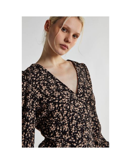 Glamorous Black Ditsy Print Button Front Top