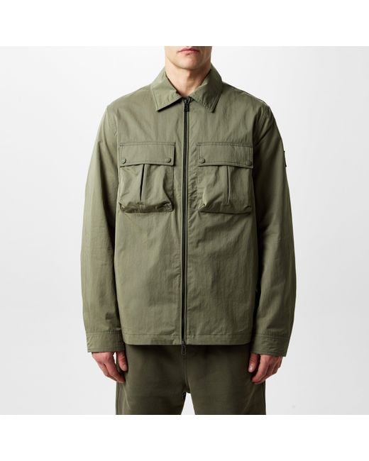Belstaff Green Stride Zip Collar Long Sleeve Overshirt for men