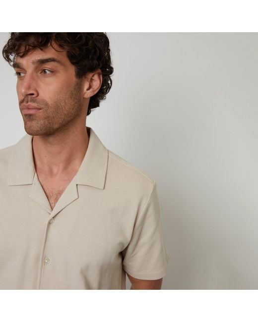 Threadbare Natural Cotton Pique Revere Collar Short Sleeve Shirt for men