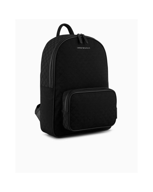 Emporio Armani Black All Over Jacquard Quilted Zip Backpack for men