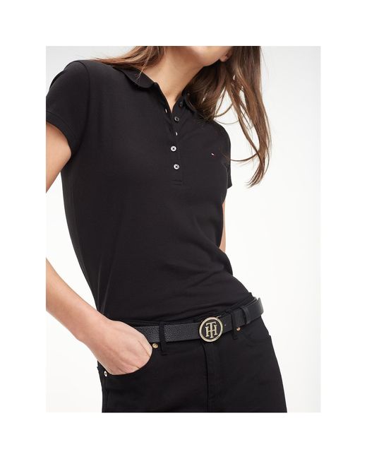 Tommy Hilfiger Black Heritage Short Sleeve Slim Fit Polo Shirt Ladies