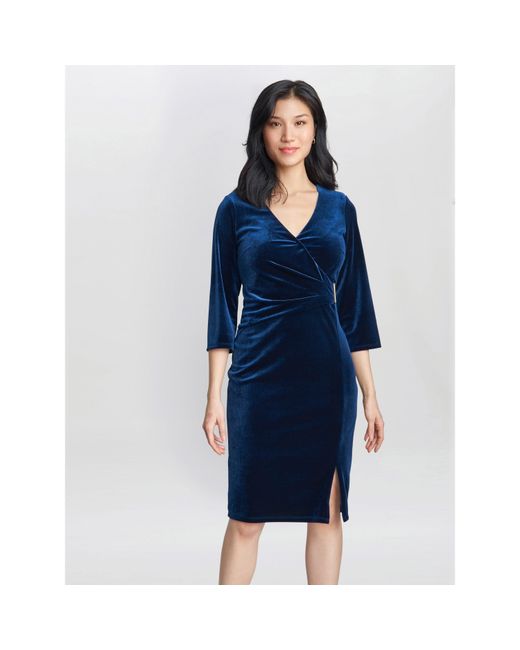 Gina Bacconi Blue Rachael Velvet Dress With Trim