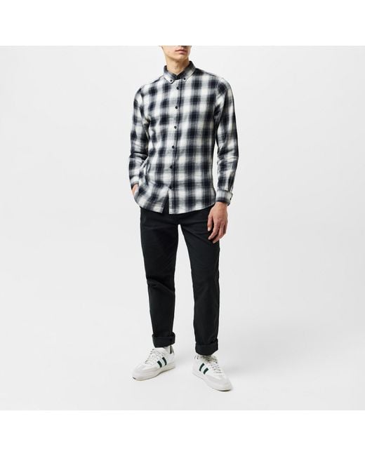 Threadbare Blue Cheque Long-Sleeve Patterned Shirt for men