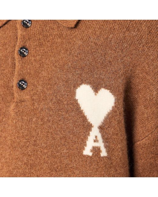AMI Brown Adc Knitted Long Sleeve Polo Shirt for men