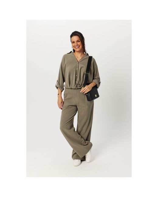 Biba Gray Striped Wide Leg Trousers