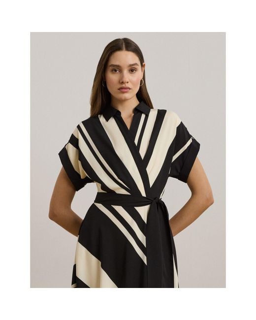 Ralph Lauren Black Bold And Cream Striped Midi Dress