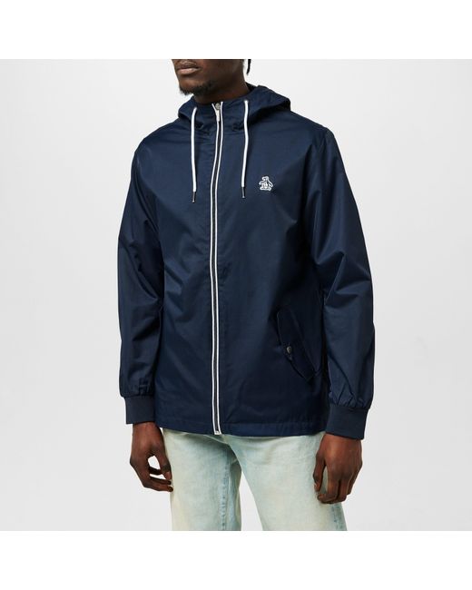 Original Penguin Blue Ratner Waterproof Wind Resistant Hooded Long Sleeve Rain Anorak for men