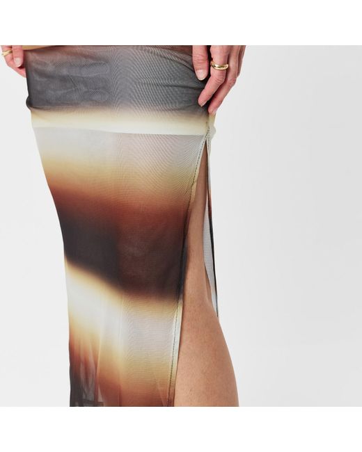 AX Paris Brown Ombre Printed Mesh Overlay Long Sleeve Bodycon Midi Dress