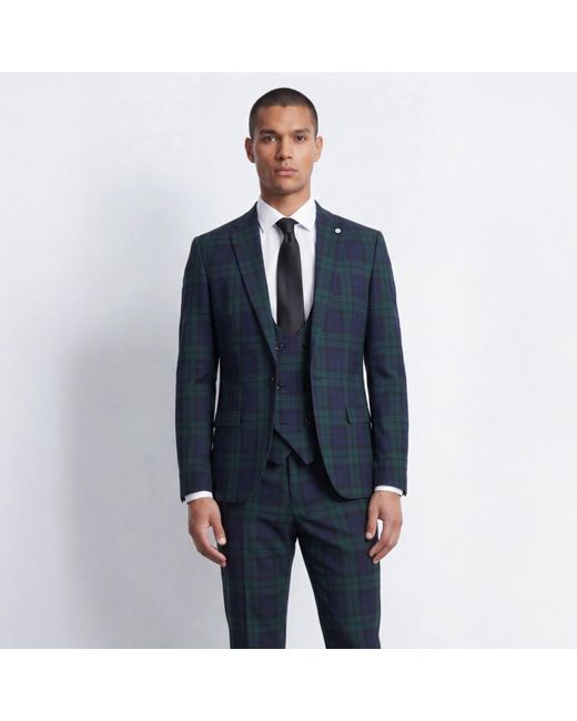 Twisted Tailor Blue Ginger Slim Fit Tartan Suit Jacket for men