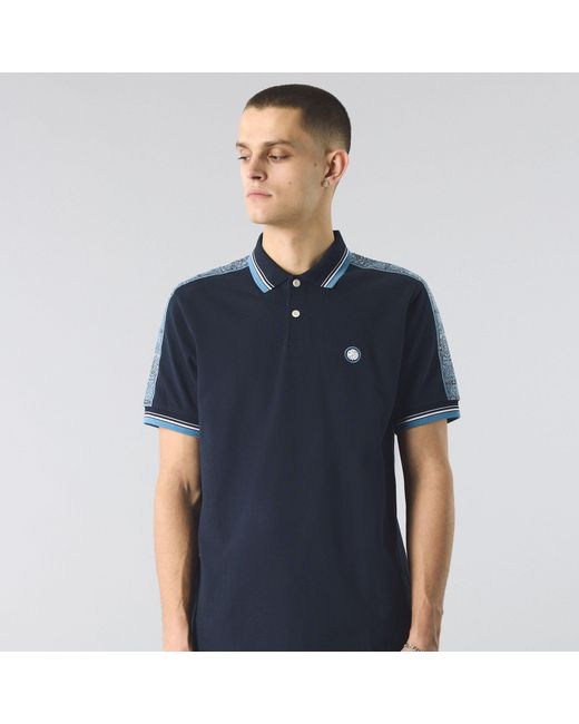Pretty Green Blue Eclipse Tape Short-Sleeve Polo Shirt for men