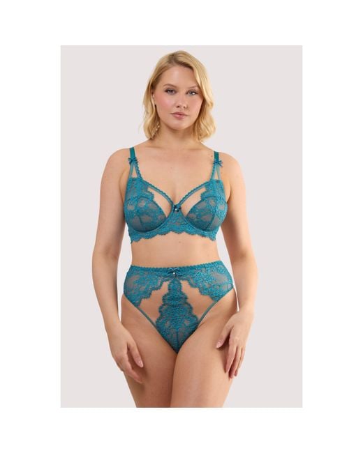 Playful Promises Blue Phoebe Eyelash Lace High Waist Thong