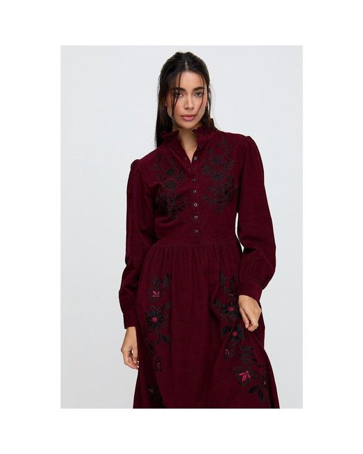 Raffya Red Puglia Corduroy Midi Dress