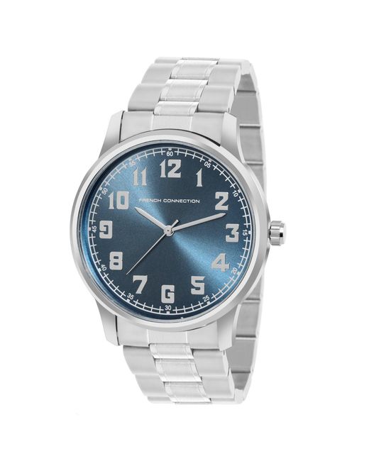 French Connection Blue Accessories Case Round Shape Strap Quartz Watch for men