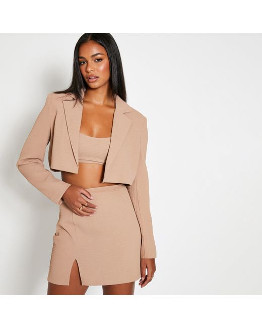 I Saw It First Natural Isawitfirst Textured Crop Blazer