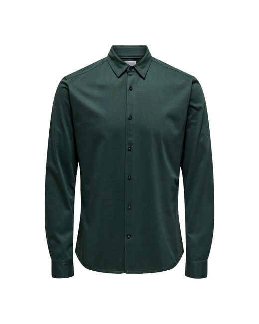 ONLY Green Long-Sleeve Plain Shirt for men