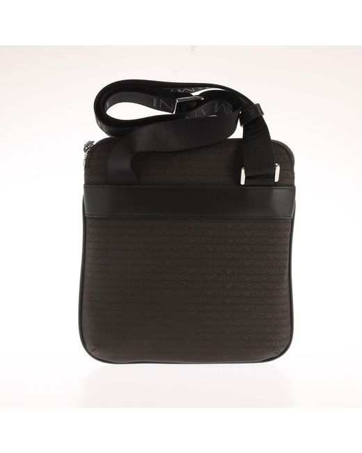 Emporio Armani Black Nylon Allover Jacquard Logo Shoulder Bag for men