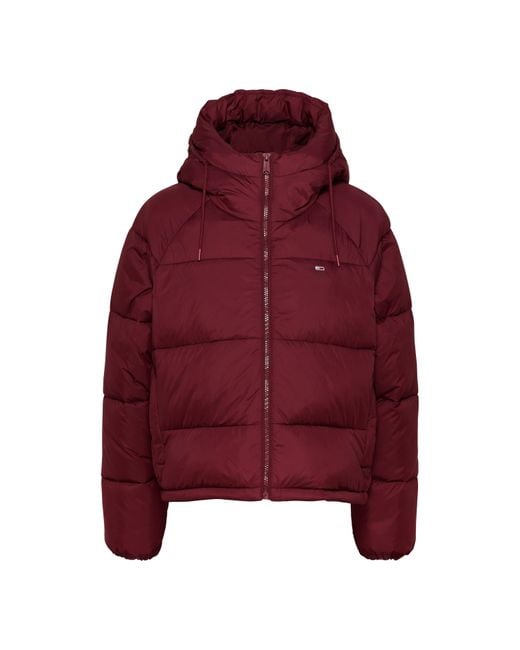 Tommy Hilfiger Red Recycled Hooded Short Puffer Jacket