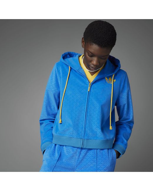 Adidas Originals Blue Adidas Adicolour 70S Velour Zip Hoodie