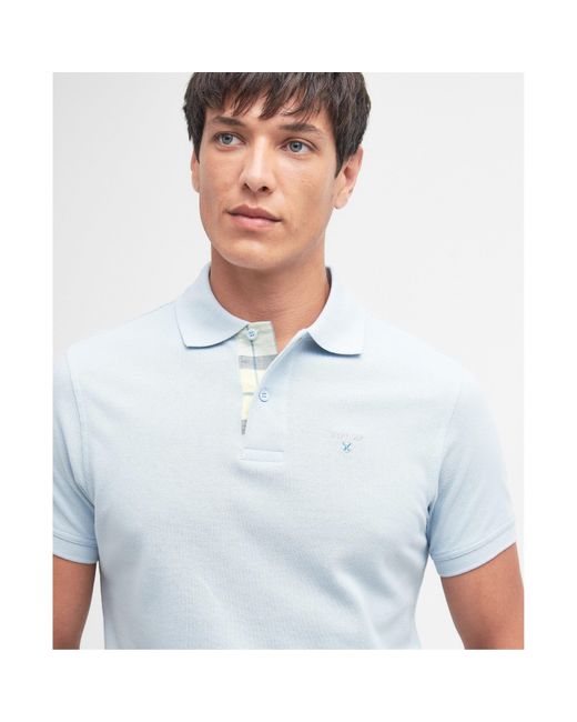 Barbour Blue Tartan Pique Polo Shirt for men