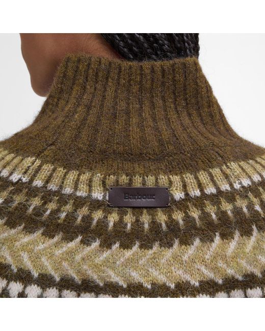 Barbour Green Lorrie Fair Isle Roll-Neck Jumper