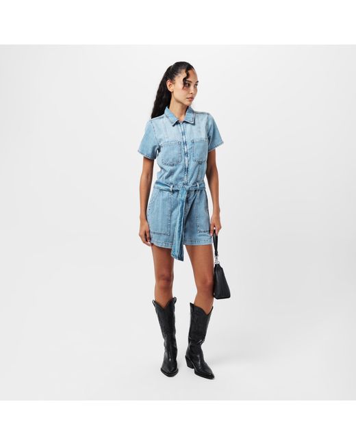 GOOD AMERICAN Blue Linen Lightweight Playsuit