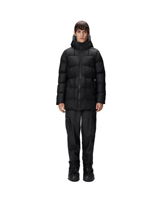 Rains Black Alta Water-Resistant Insulated Long Puffer Jacket