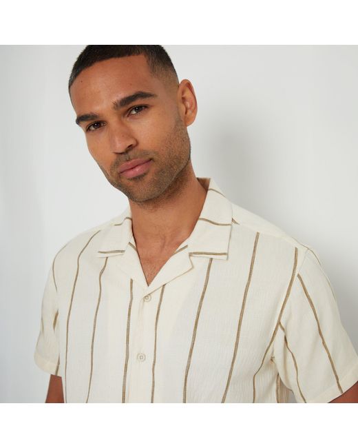 Threadbare Natural Textured Stripe Revere Collar Short Sleeve Shirt for men