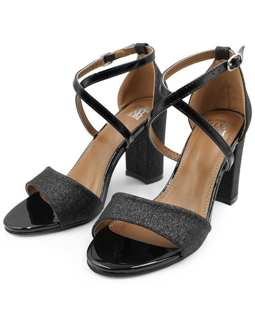Where's That From Black Ruth Mid High Block Heel Sandals