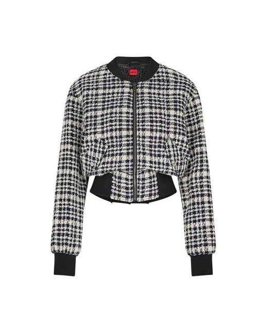 HUGO Multicolor Relaxed-fit Jacket In Checked Cotton-blend Bouclé