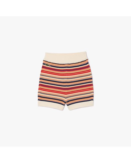 Lacoste Red Contrast Waist Striped Cotton Shorts