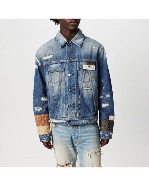 Amiri Blue Airpatch Trucker Distressed Long Sleeve Denim Jacket for men