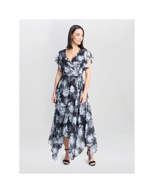 Gina Bacconi Blue Jude High-Low Floral Print Dress
