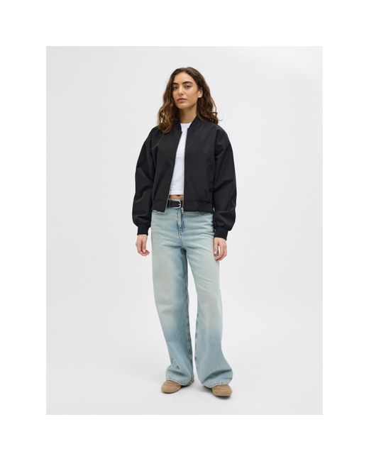 JJXX Black Ella Ribbed Zip Bomber Jacket