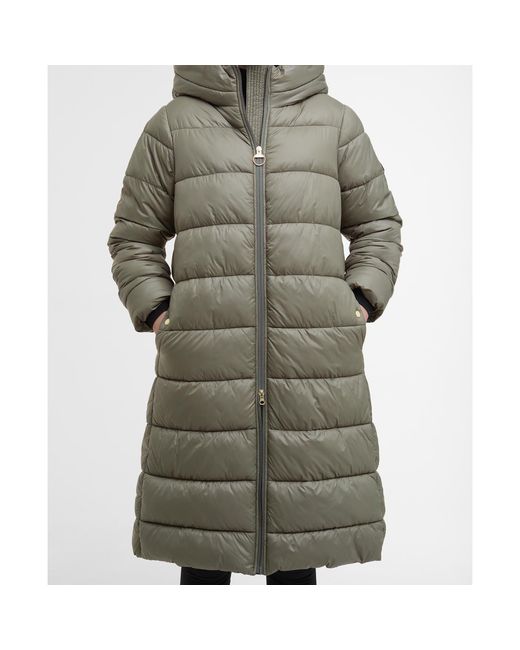 Barbour Multicolor Olivios Lightweight Hooded Long Puffer Jacket
