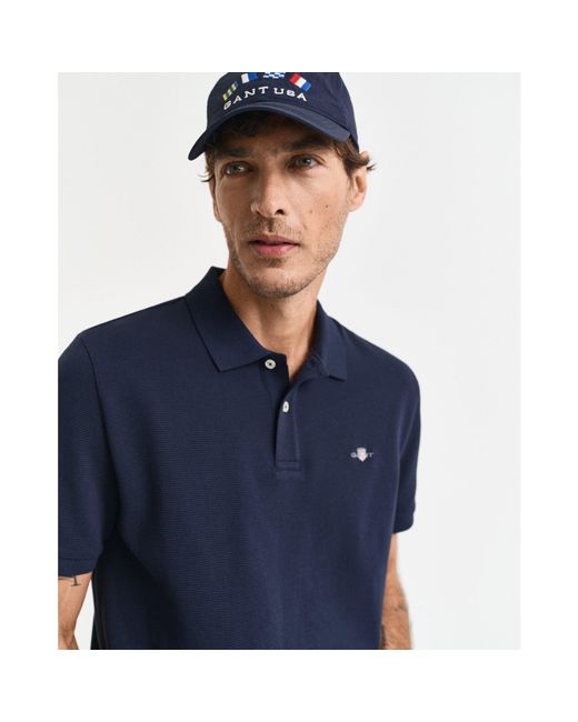 Gant Blue Textured Polo Shirt for men