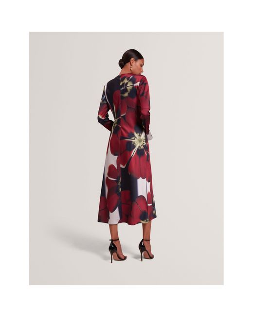 Ted Baker Red Long Sleeve Print Tea Dress