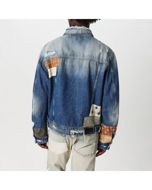 Amiri Blue Airpatch Trucker Distressed Long Sleeve Denim Jacket for men