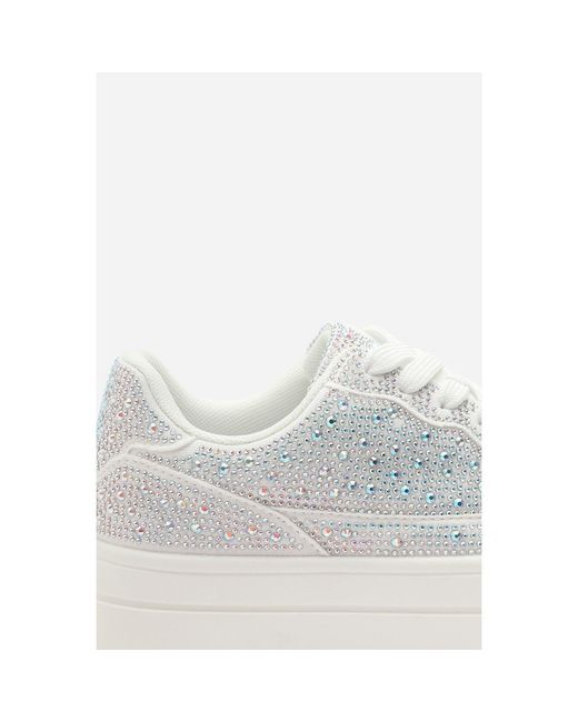 Where's That From Blue Wedge Lace Up Trainer With Diamante Detail