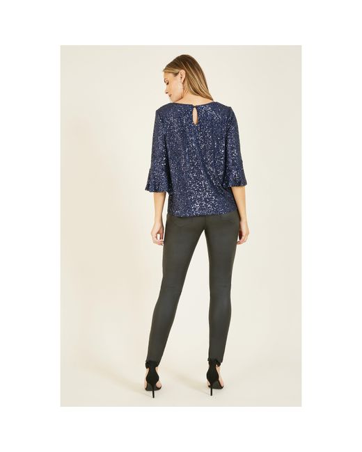 Yumi' Blue Sequin Relaxed Fit Top