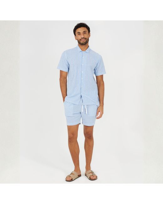 Brave Soul Blue Short Sleeved Revere Collar Patterned Shirt for men