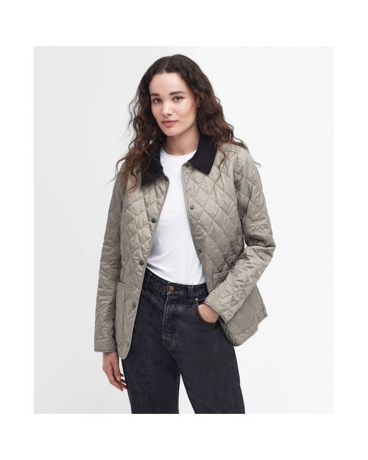 Barbour Gray Annandale Diamond Quilted Long Sleeve Hip Length Jacket