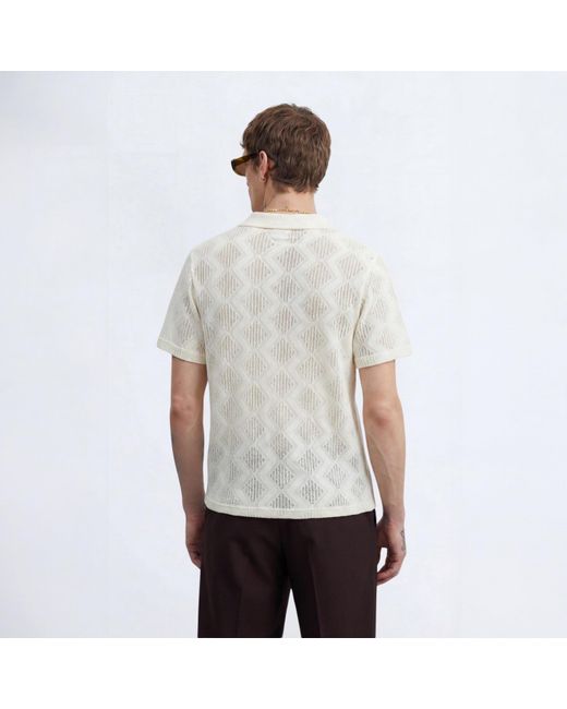 Twisted Tailor White Otis Diamond Cotton Crochet Polo for men