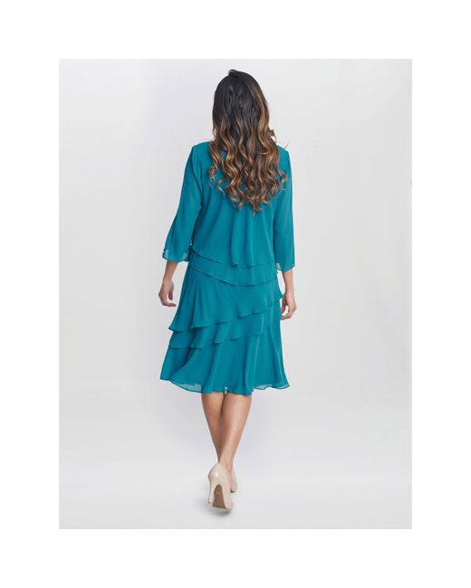 Gina Bacconi Blue Lola Jacket And Asymmetric Tiered Dress