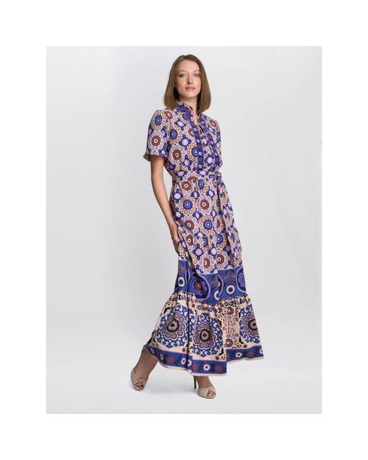 Gina Bacconi Purple Margot Printed Maxi Fit And Flare Dress