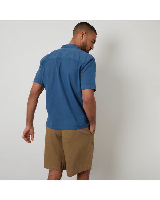 Threadbare Blue Linen Blend Lace Trim Relaxed Fit Shirt for men