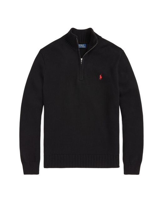 Polo Ralph Lauren Black Mesh-Knit Cotton Quarter-Zip Jumper for men