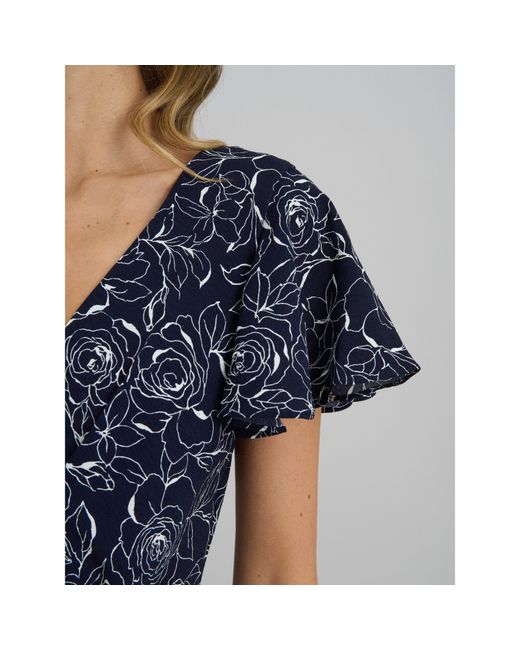 Gina Bacconi Blue Persia Faux Wrap Flutter Sleeve Dress