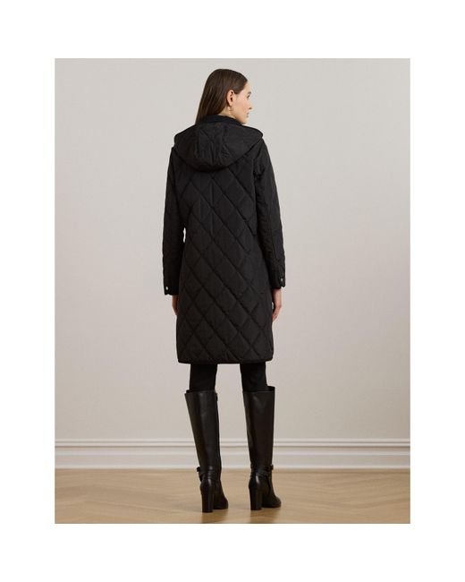 Ralph Lauren Black Corduroy Trim Quilted Detachable Hood Long Sleeve Short Puffer Jacket