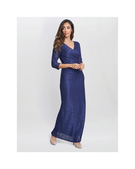 Gina Bacconi Blue Fearne Lace Wrap Maxi Dress