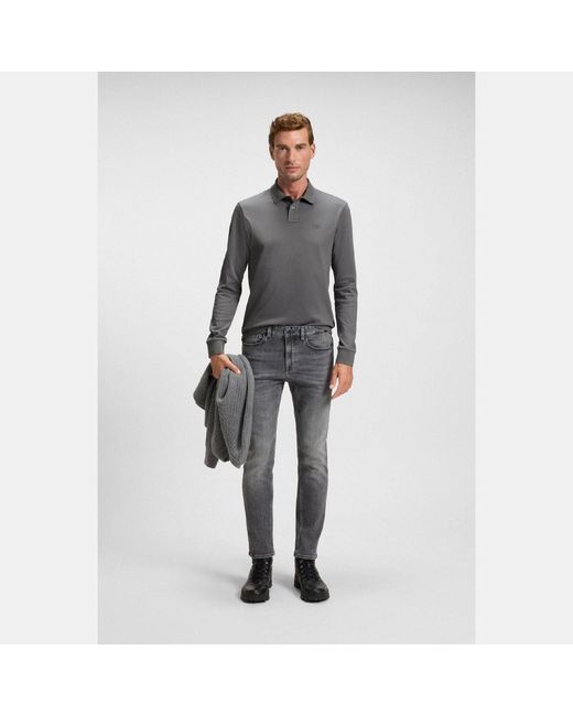 Boss Gray Passerby Slim Fit Long Sleeve Polo Shirt for men